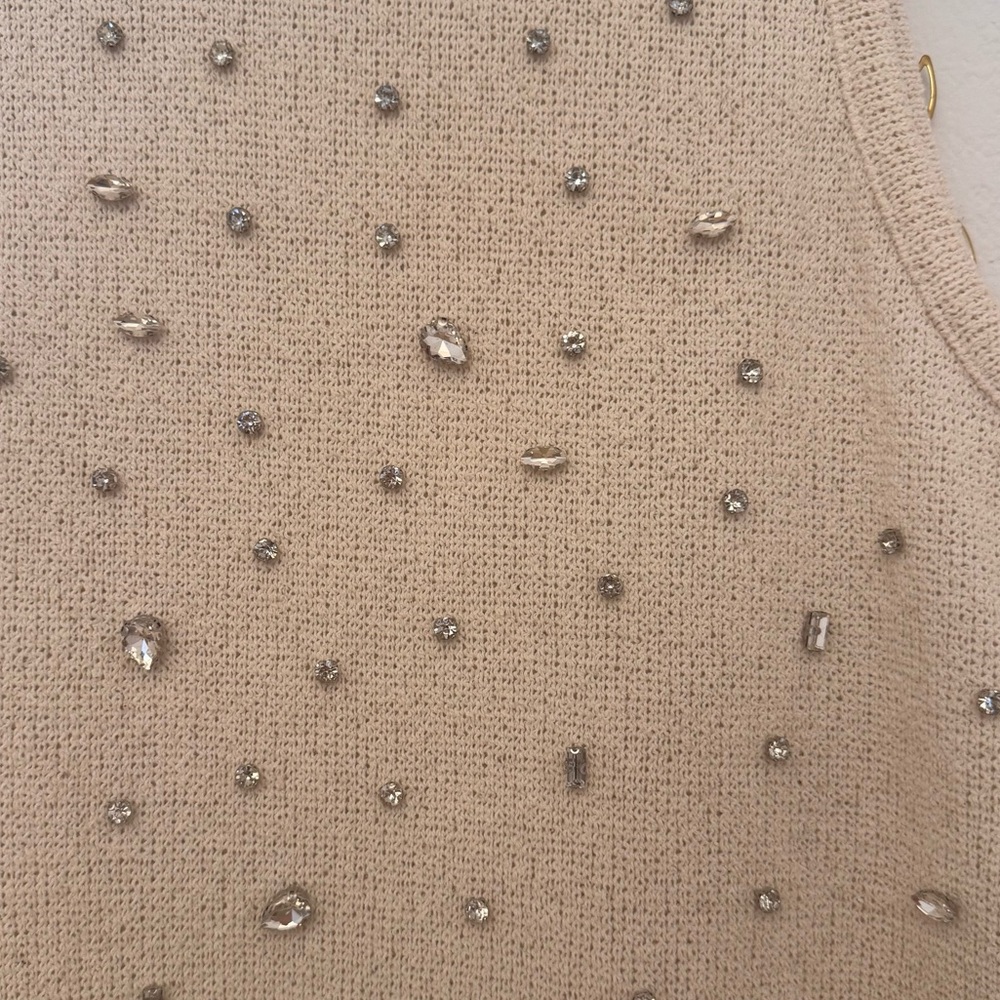 Zara Embellished Rhinestones Cream Beige Tank Top - Picture 3 of 4